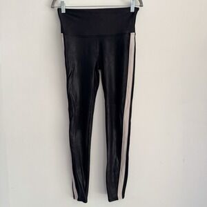 Spanx Faux Leather Stripe Legging Very Black/White Womens Large Shapewear Casual